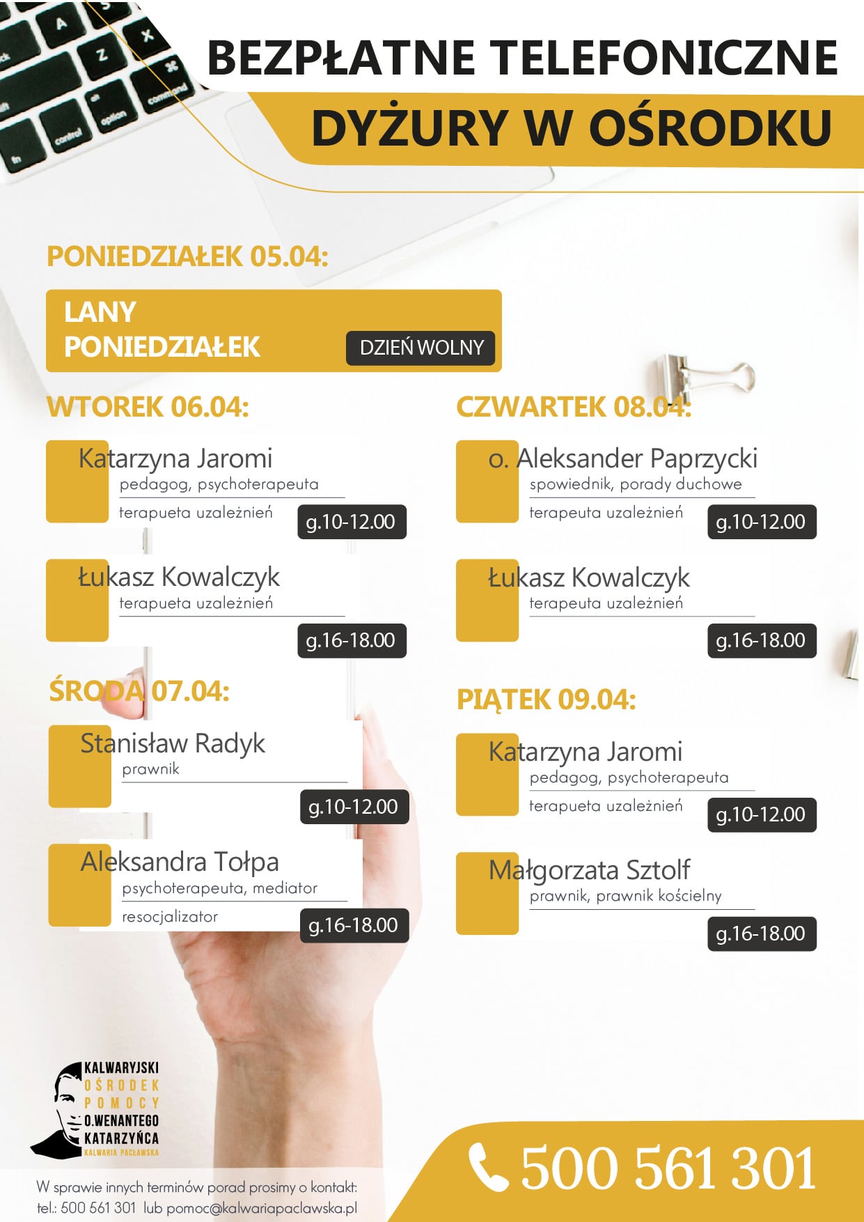 Dyżury telefoniczne – 05.04-09.04.2021