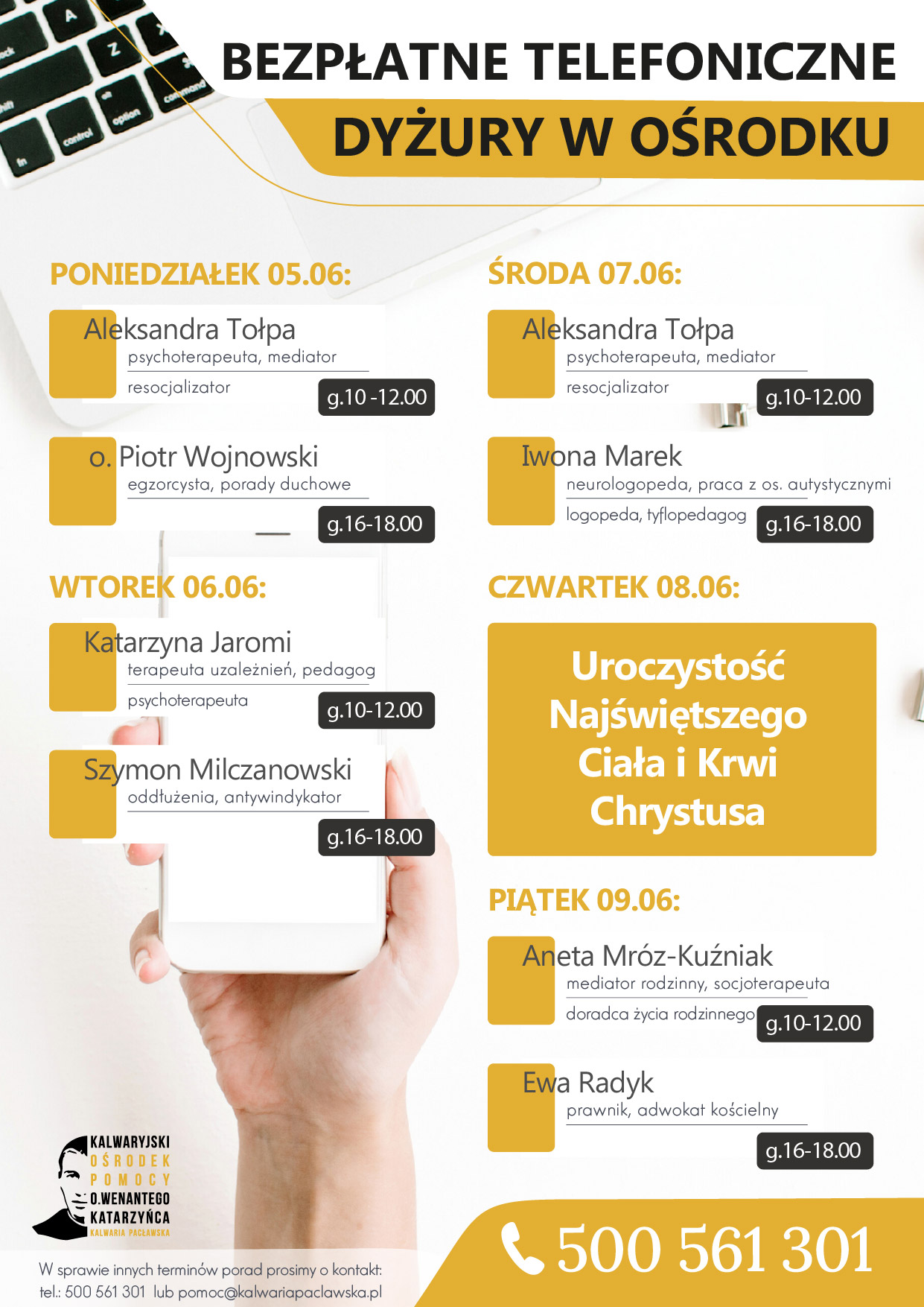 Dyżury telefoniczne – 5-9.06.2023