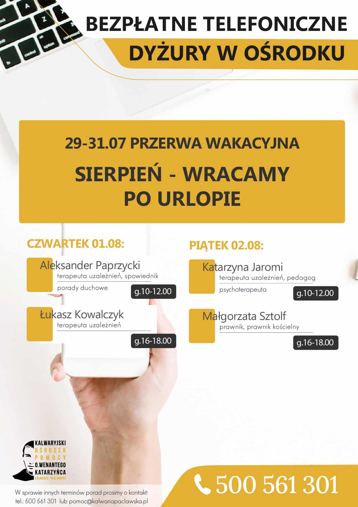 Dyżur tygodniowy – 1-2.08.2024