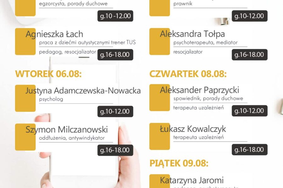 Dyżur telefoniczny – 5-9.08.2024