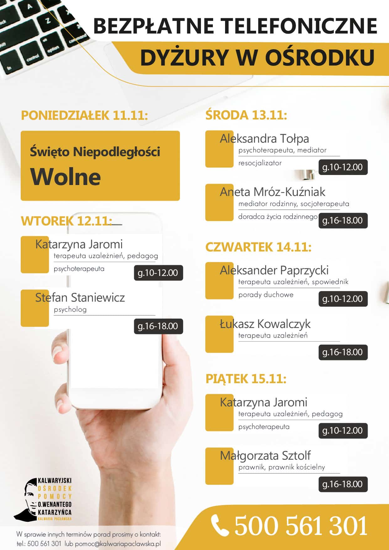 Dyżury telefoniczne – 11-15.11.2024