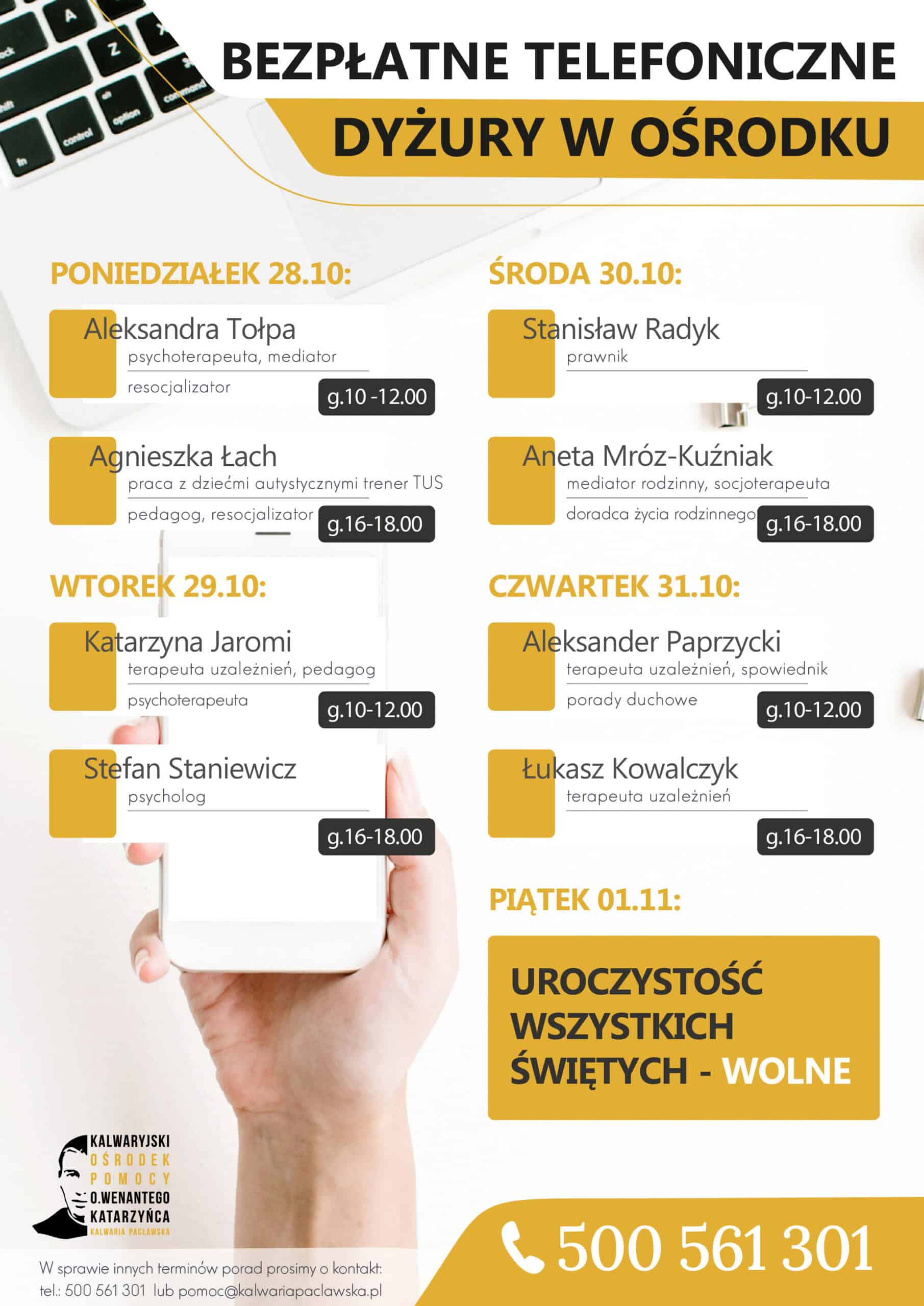 Dyżury telefoniczne 28.10-01.11.2024