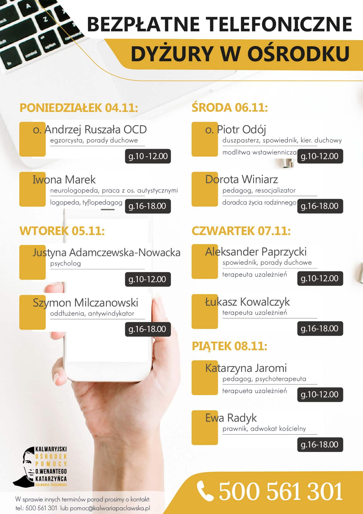 Dyżury telefoniczne – 4-8.11.2024