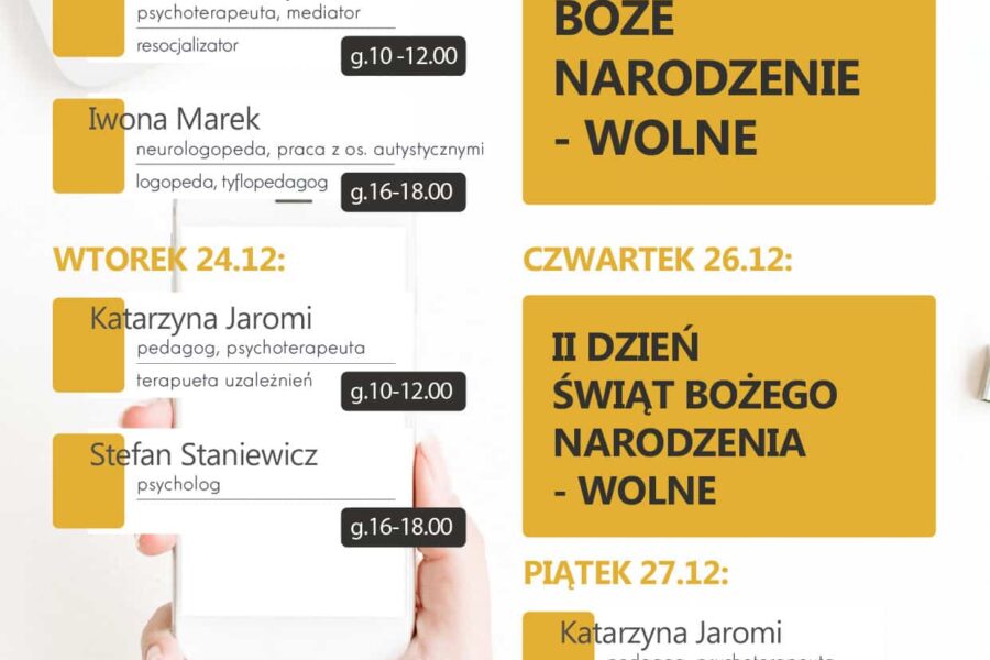 Dyżury telefoniczne – 23-27.12.2024