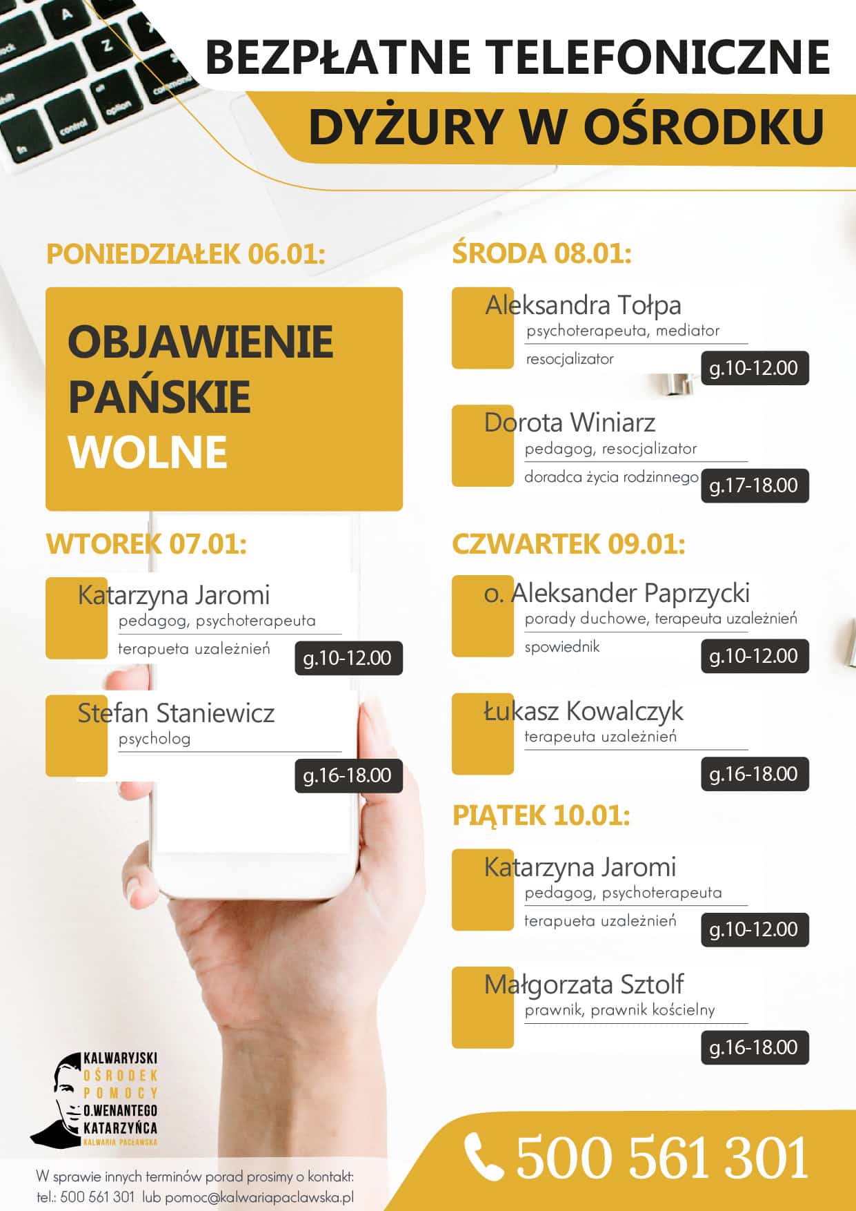 Dyżury telefoniczne – 6-10.01.2025