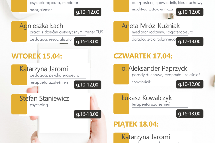 Dyżury telefoniczne – 14-18.04.2025