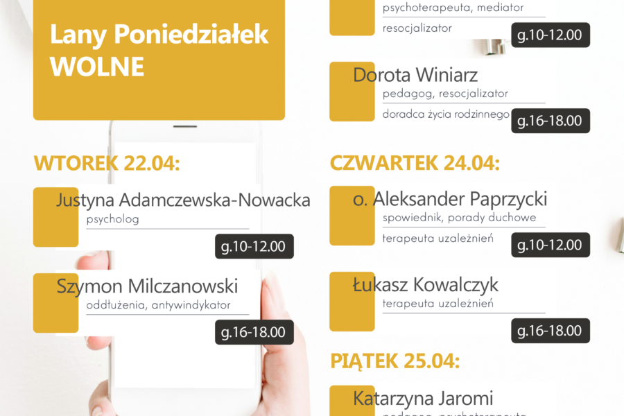 Dyżury telefoniczne – 21-25.04.2025