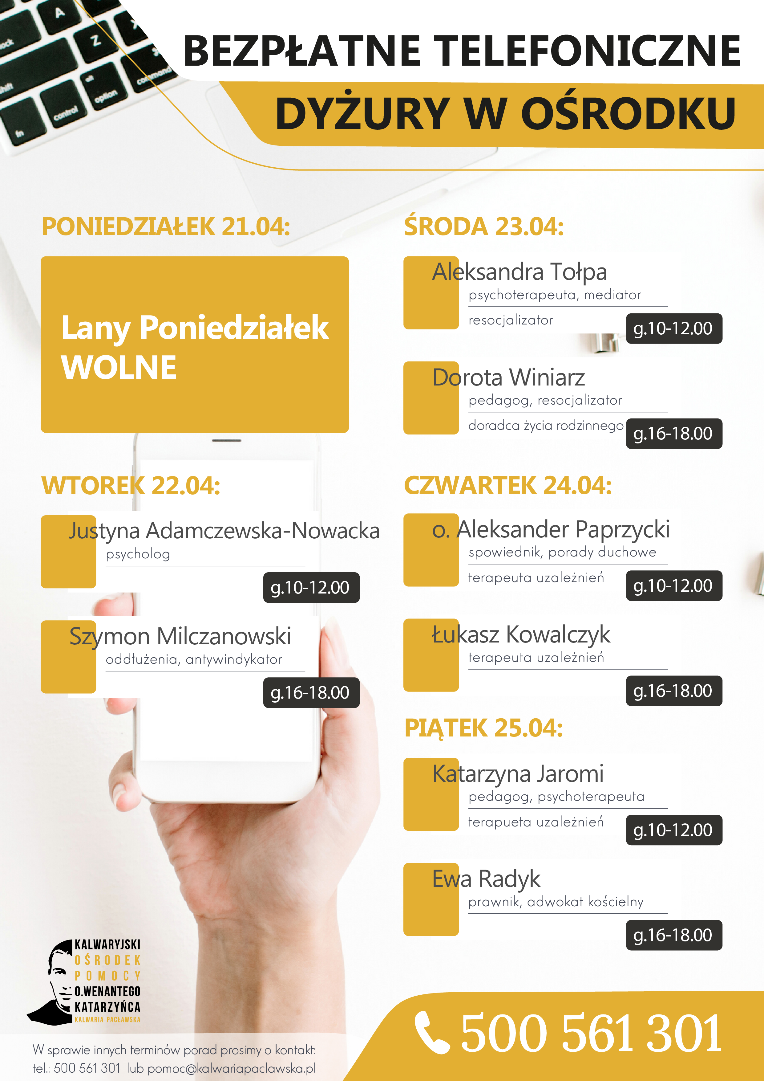 Dyżury telefoniczne – 21-25.04.2025