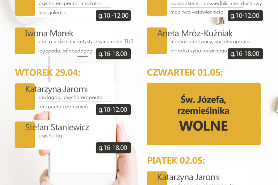 Dyżury telefoniczne – 28.04-02.05.2025