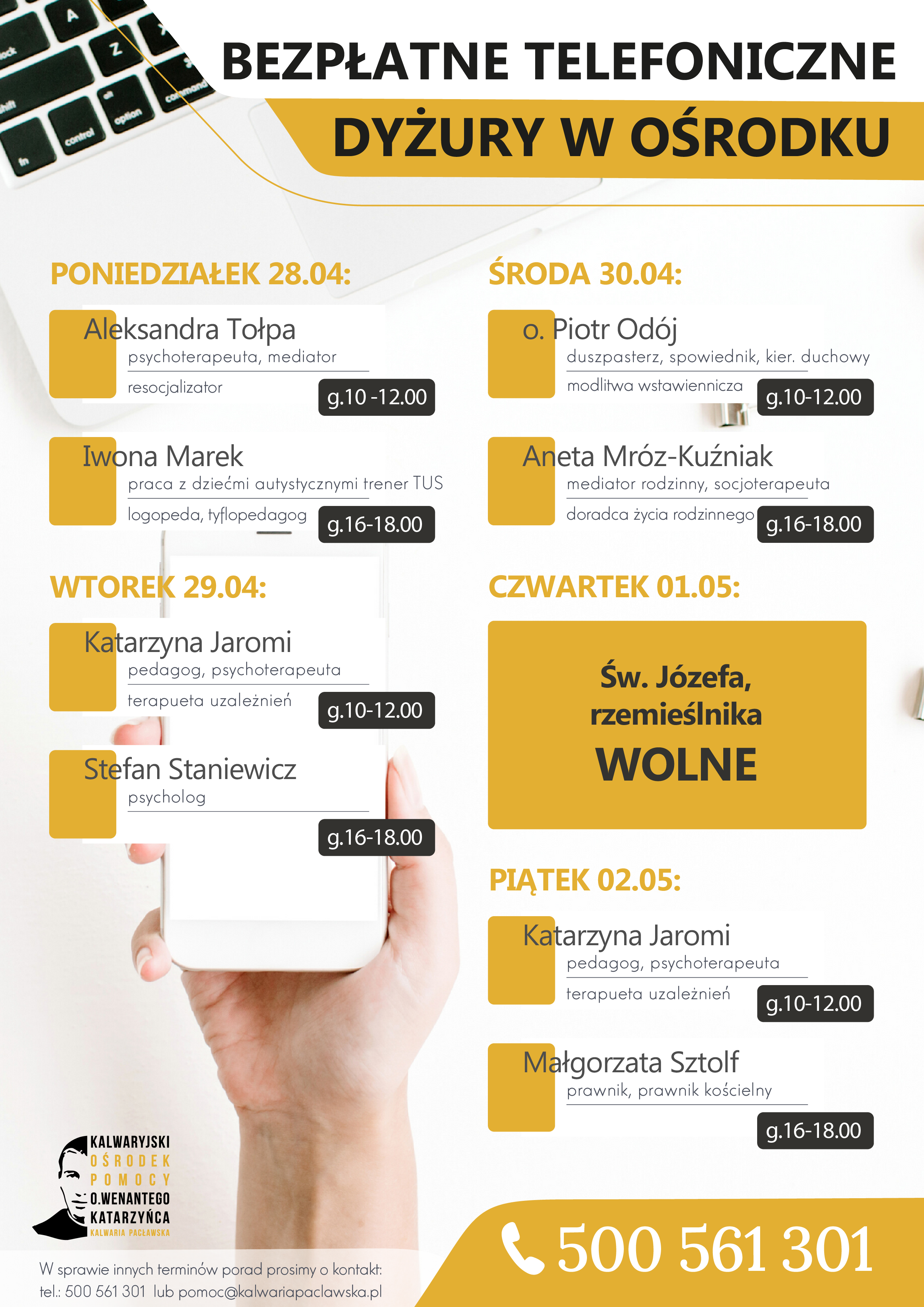 Dyżury telefoniczne – 28.04-02.05.2025