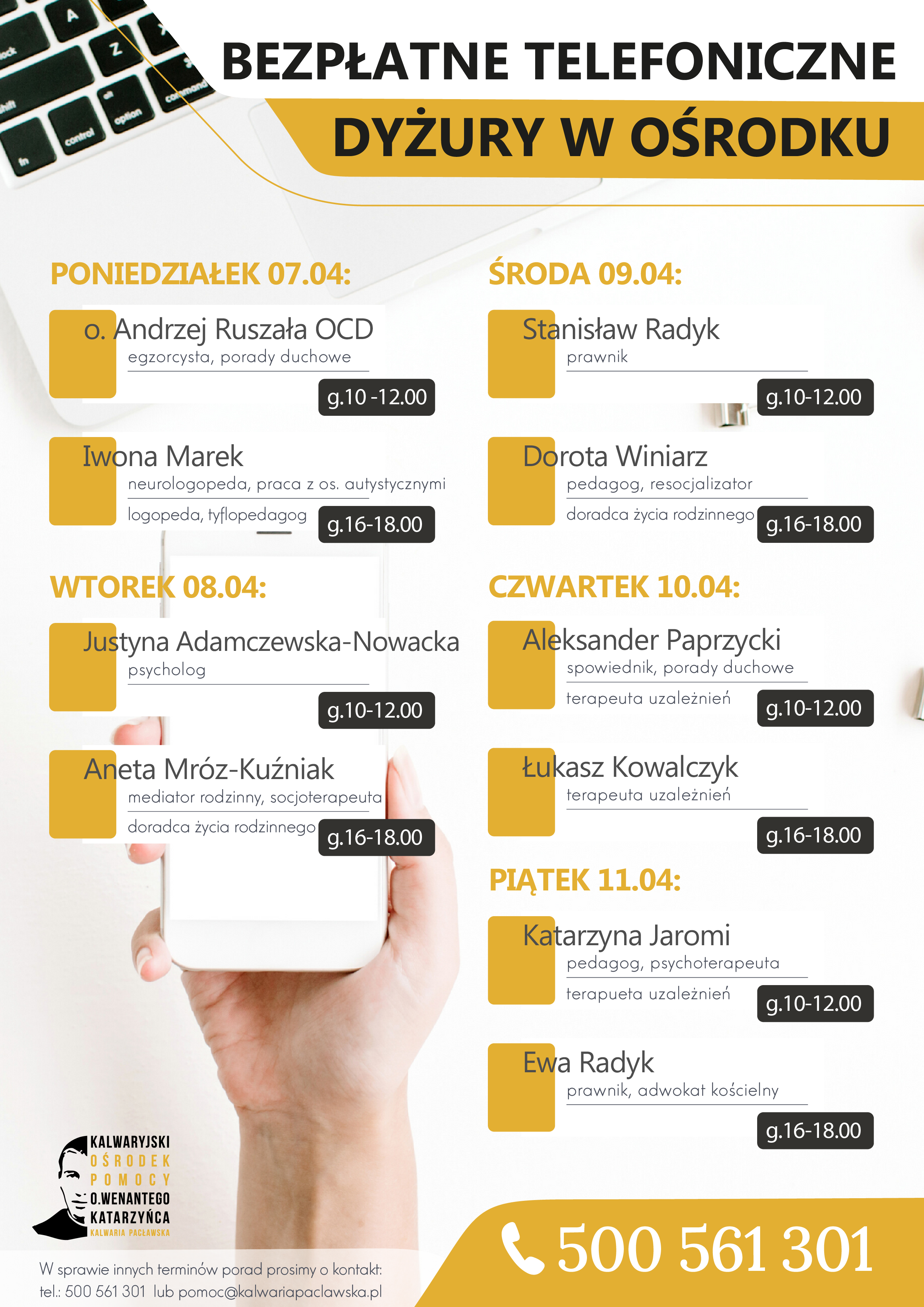 Dyżury telefoniczne – 7-11.04.2025