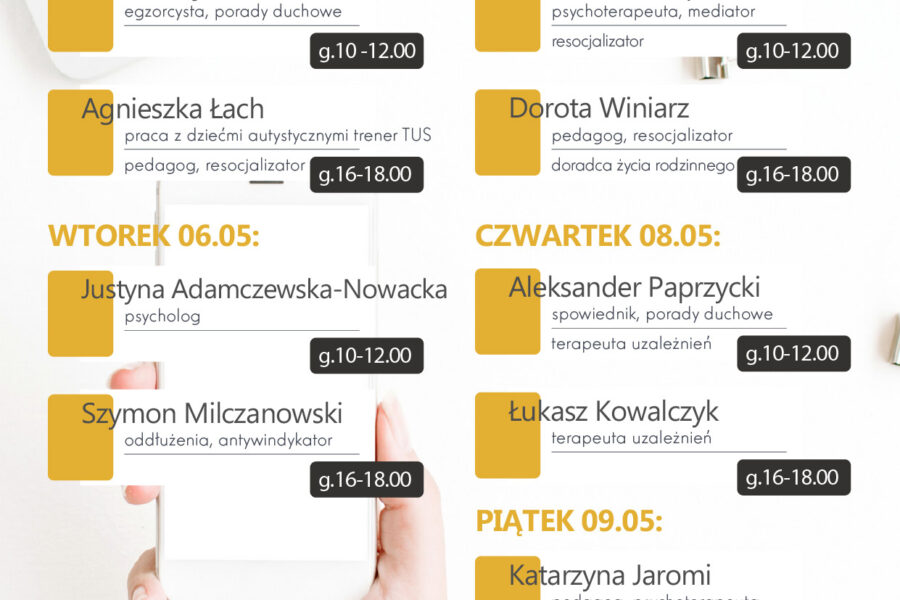 Dyżury telefoniczne – 05-09.05.2025