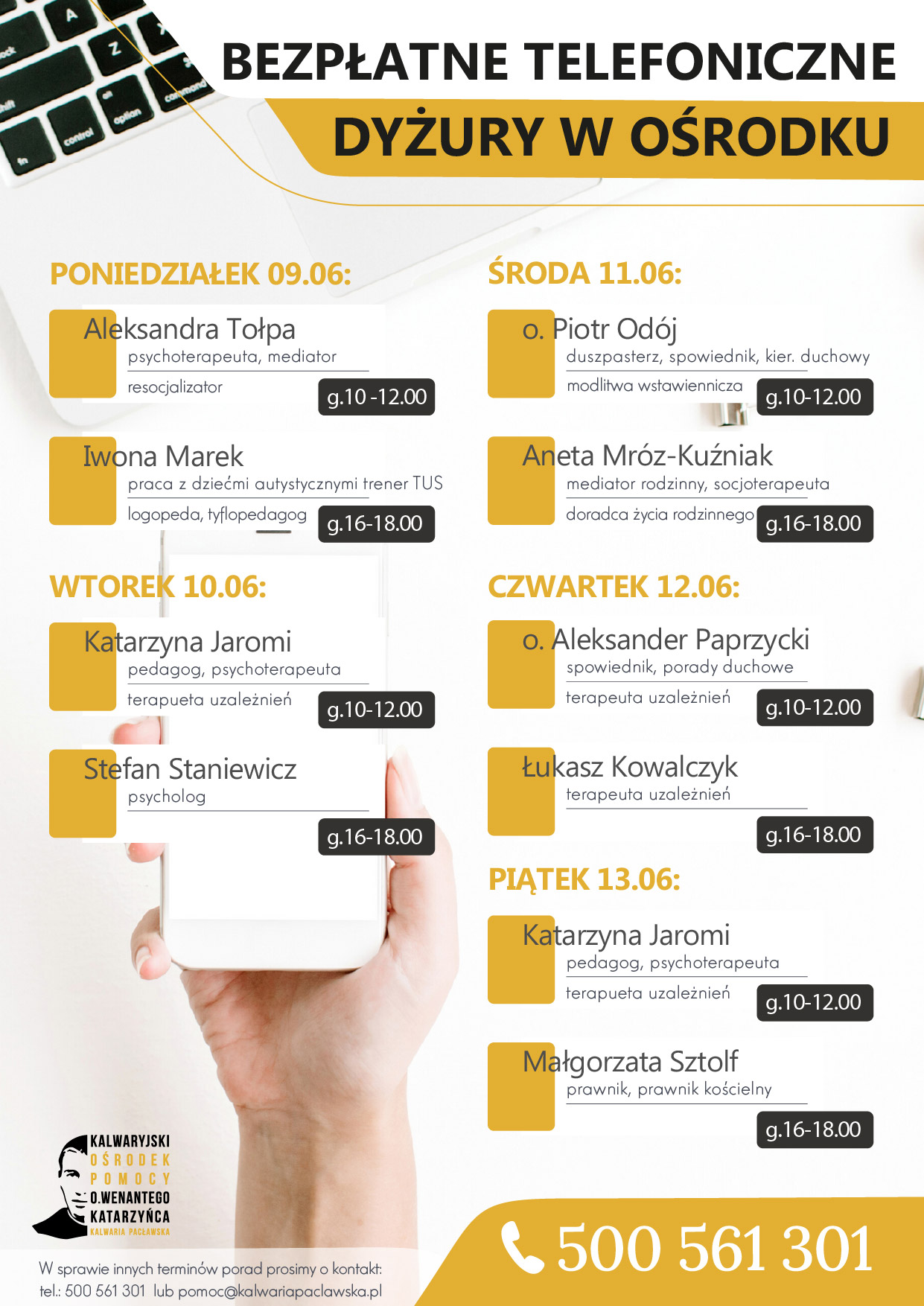 Dyżury telefoniczne – 09-13.06.2025
