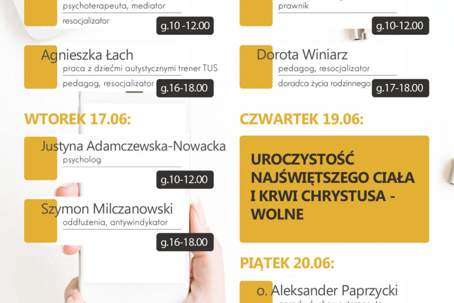 Dyżury telefoniczne – 16-20.06.2025