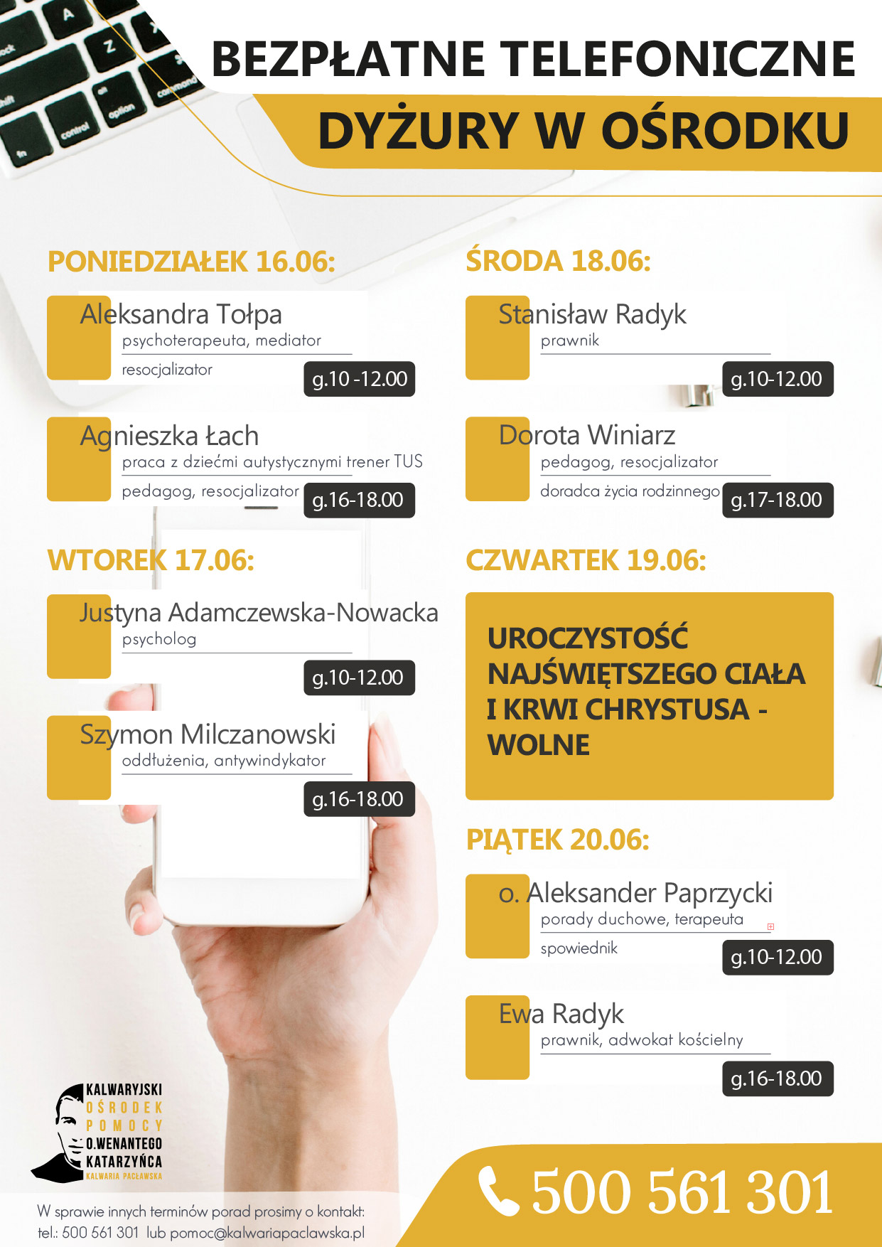 Dyżury telefoniczne – 16-20.06.2025