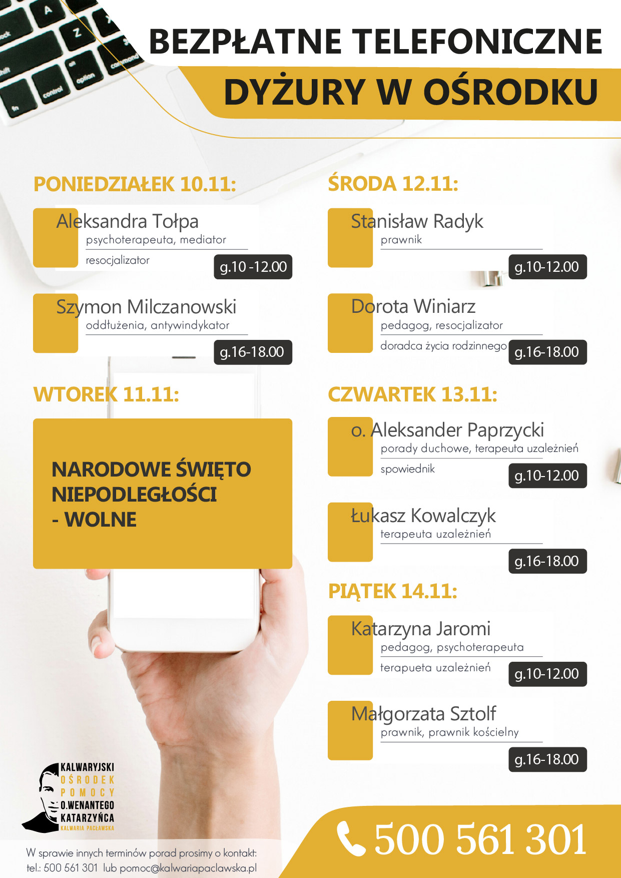 Dyżury telefoniczne – 10-14.11.2025