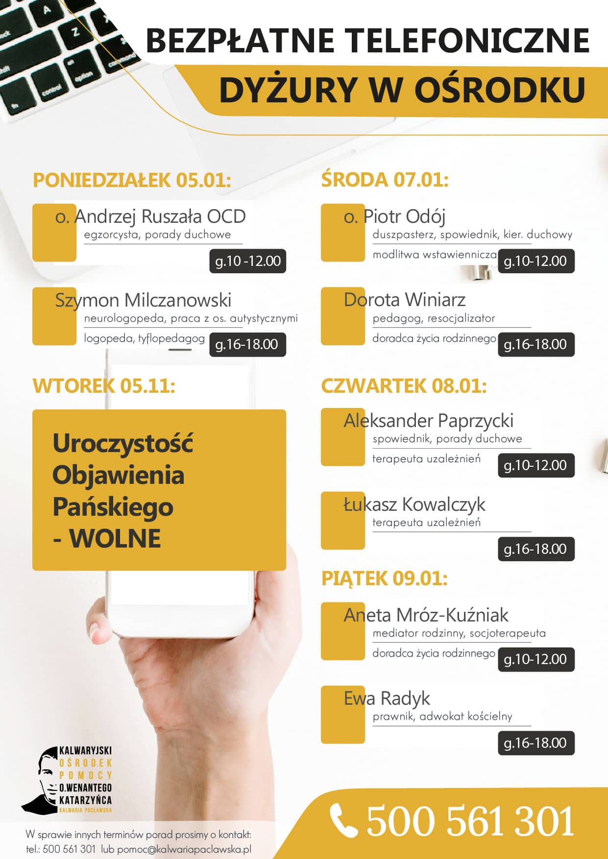 Dyżury telefoniczne – 05-09.01.2026