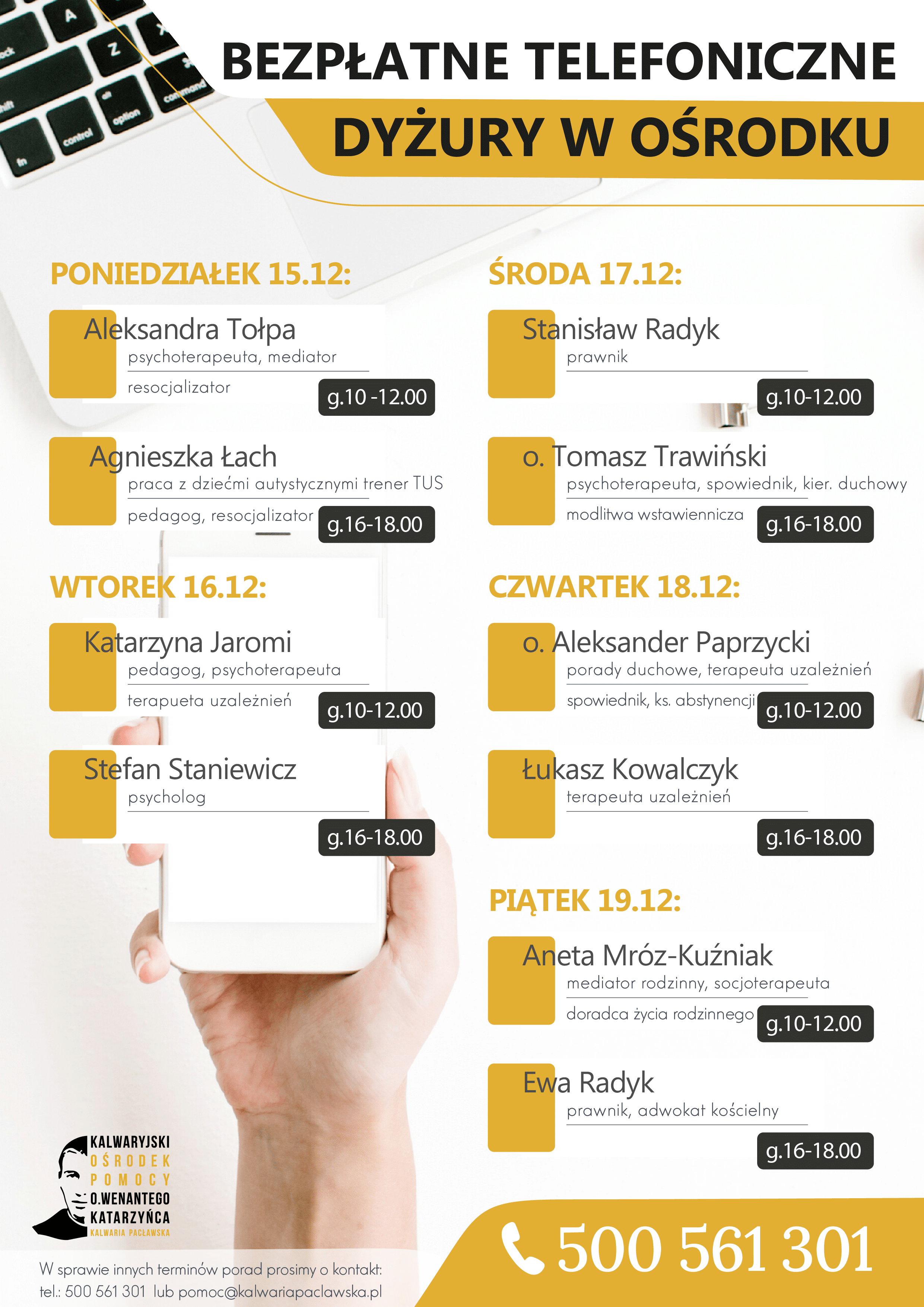 Dyżury telefoniczne – 15-19.12.2025