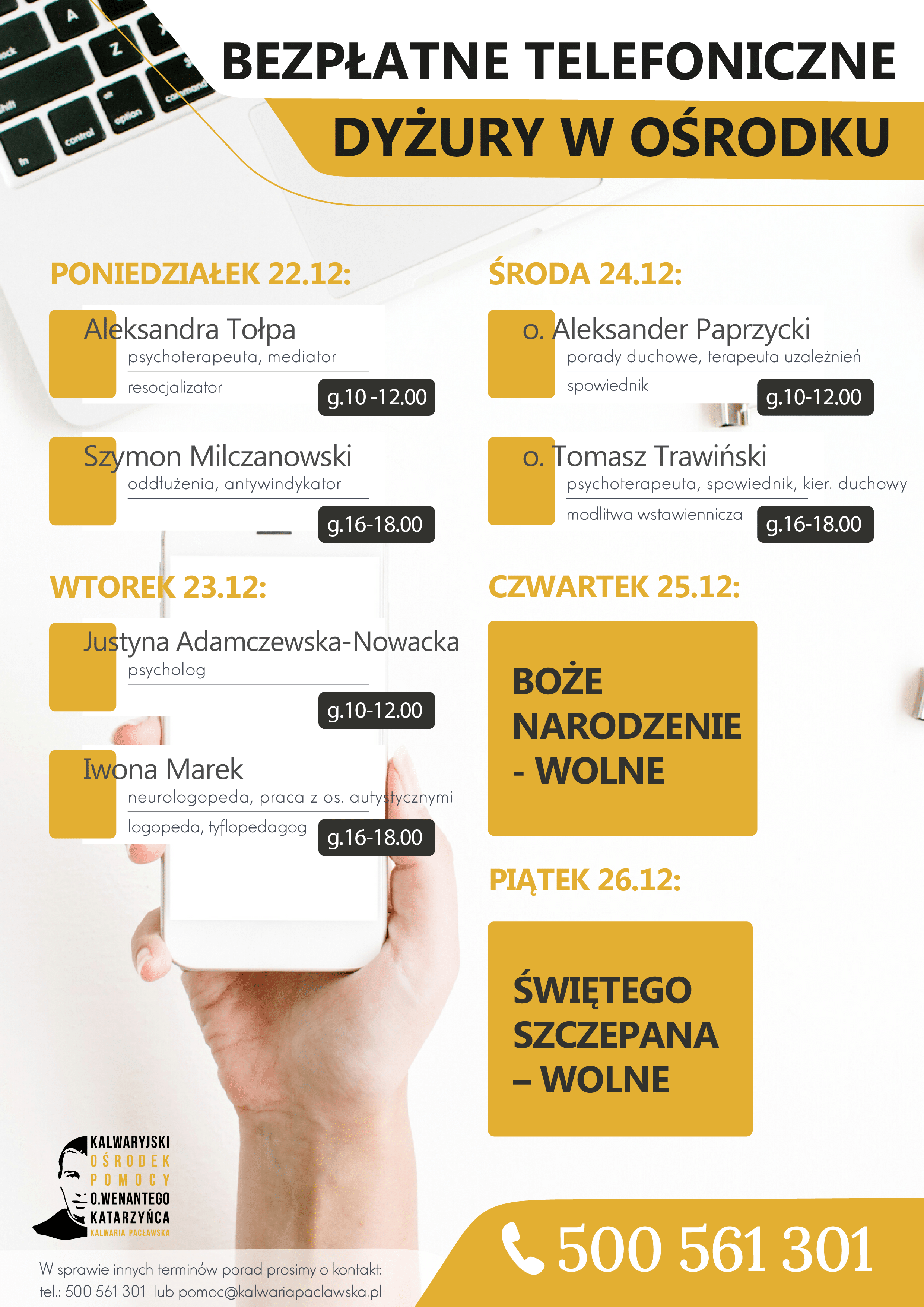 Dyżury telefoniczne – 22-26.12.2025