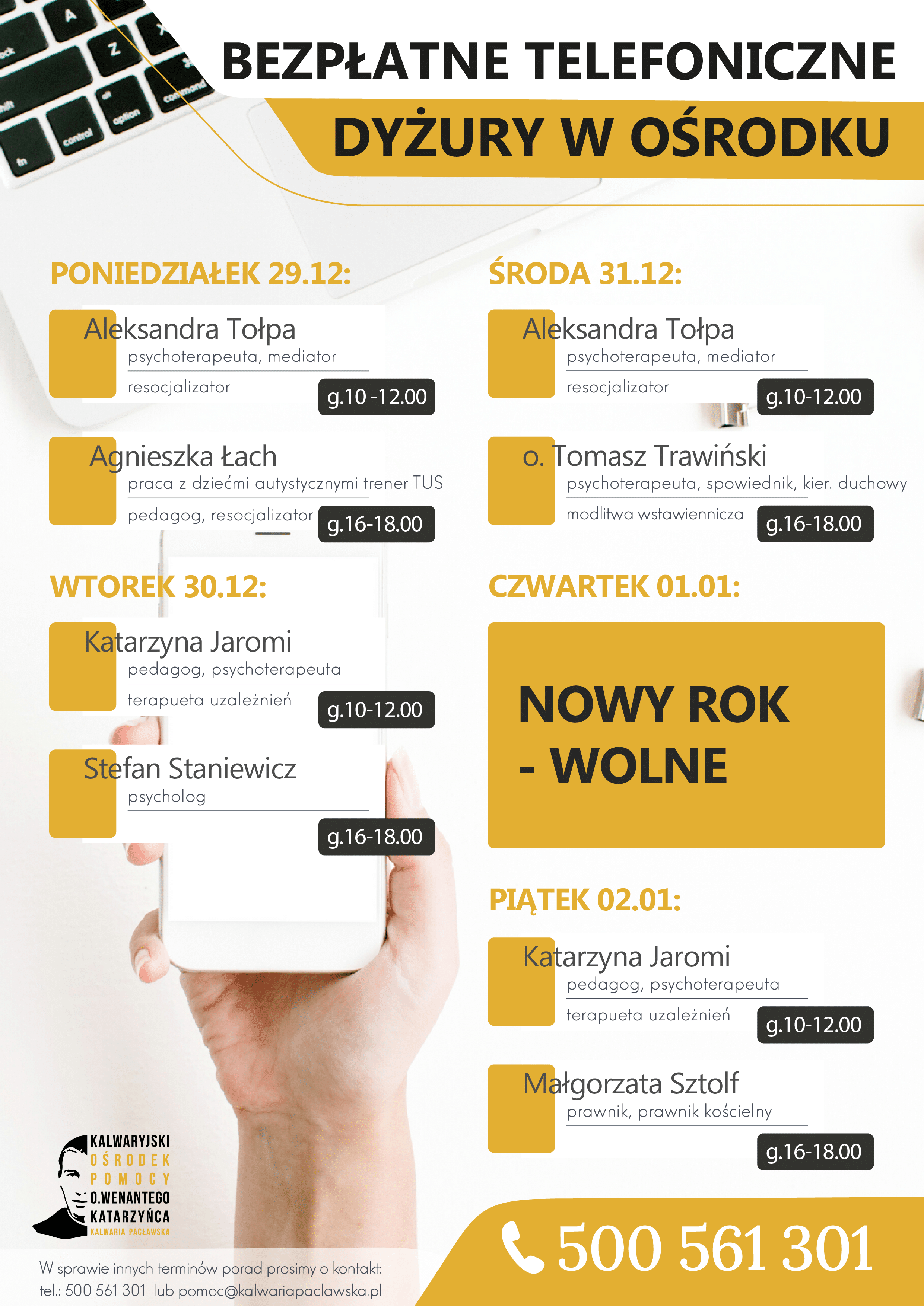 Dyżury telefoniczne – 29.12.2025-02.01.2026