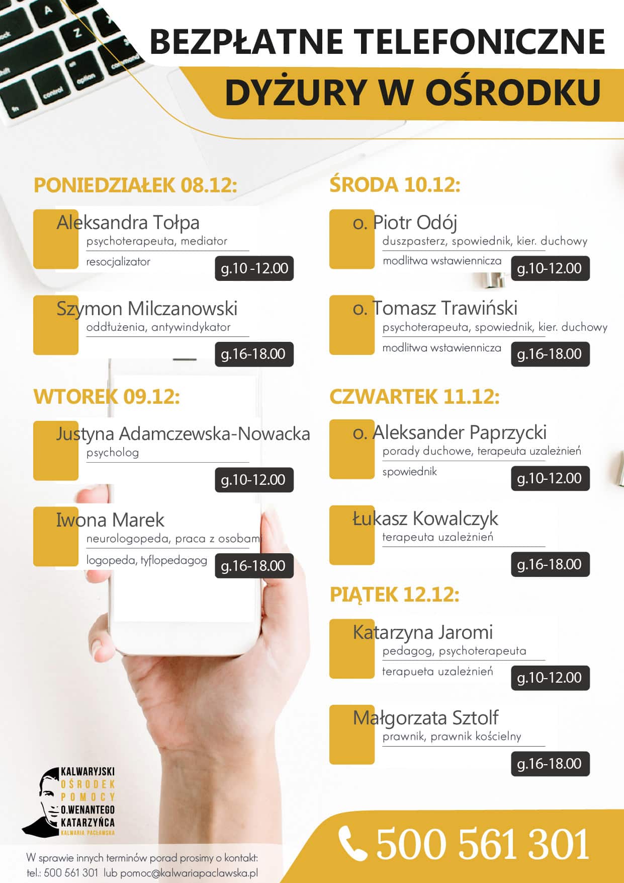 Dyżury telefoniczne – 08-12.12.2025
