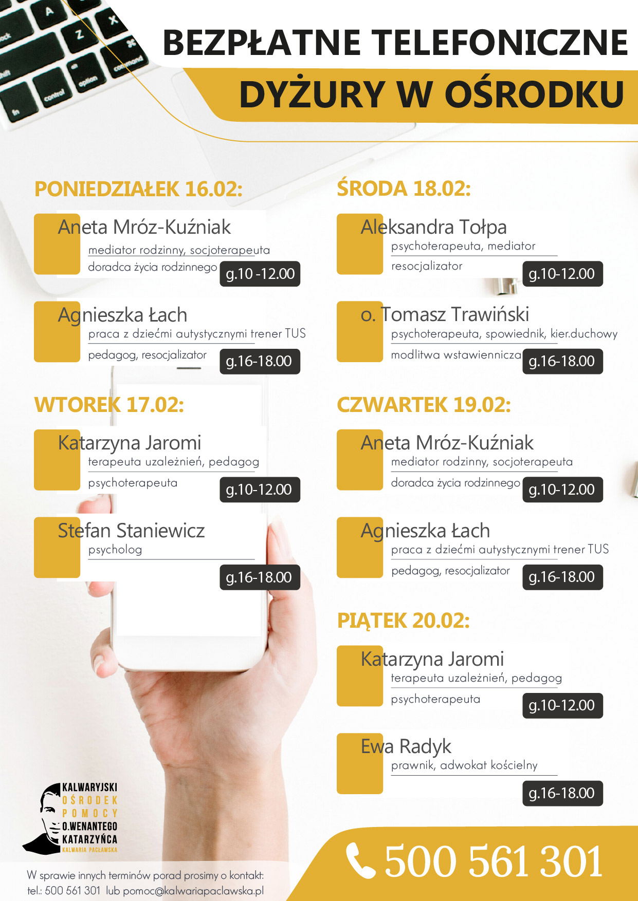 Dyżury telefoniczne – 16-20.02.2026
