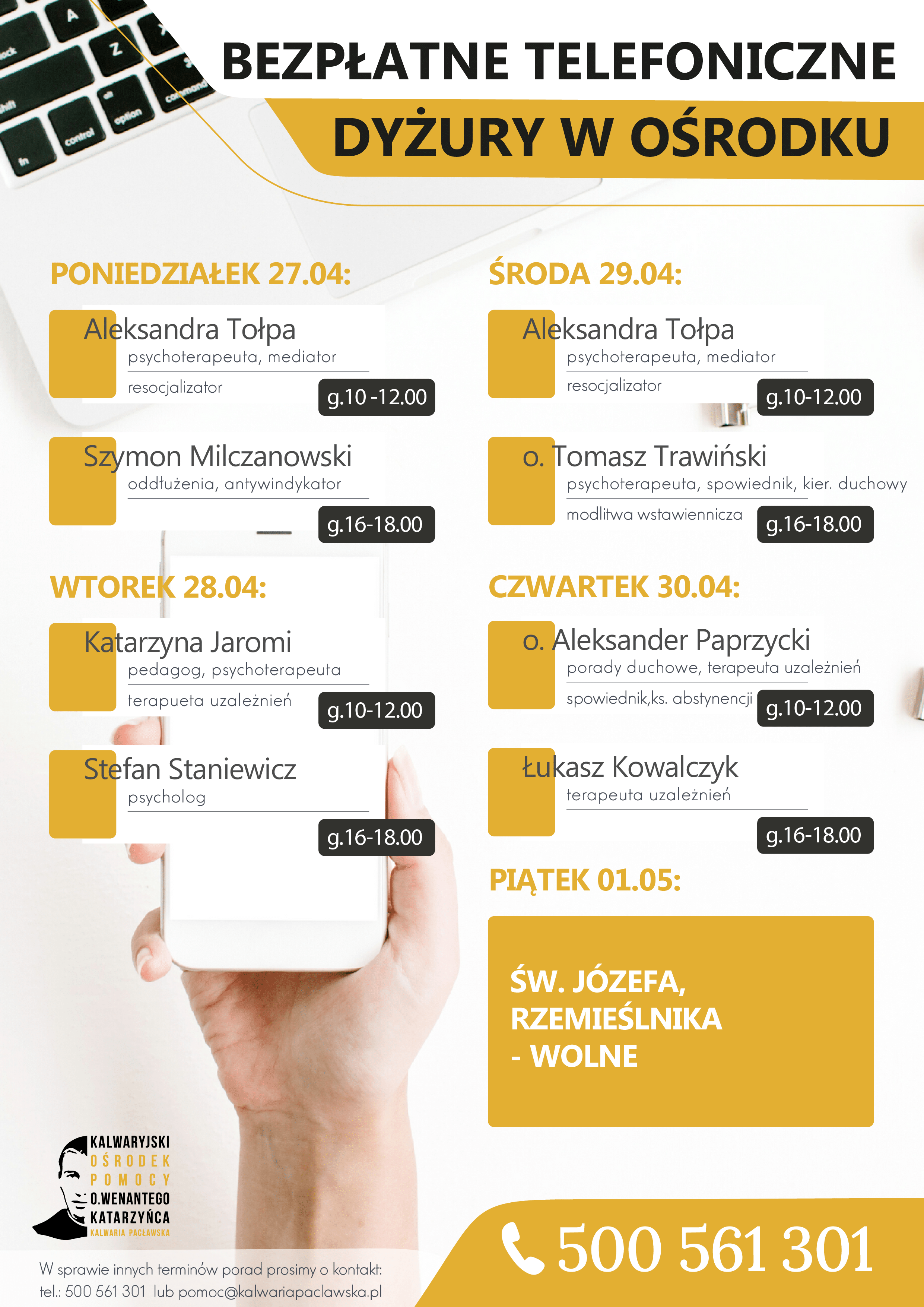 Dyżury telefoniczne 27.04-01.05.2026