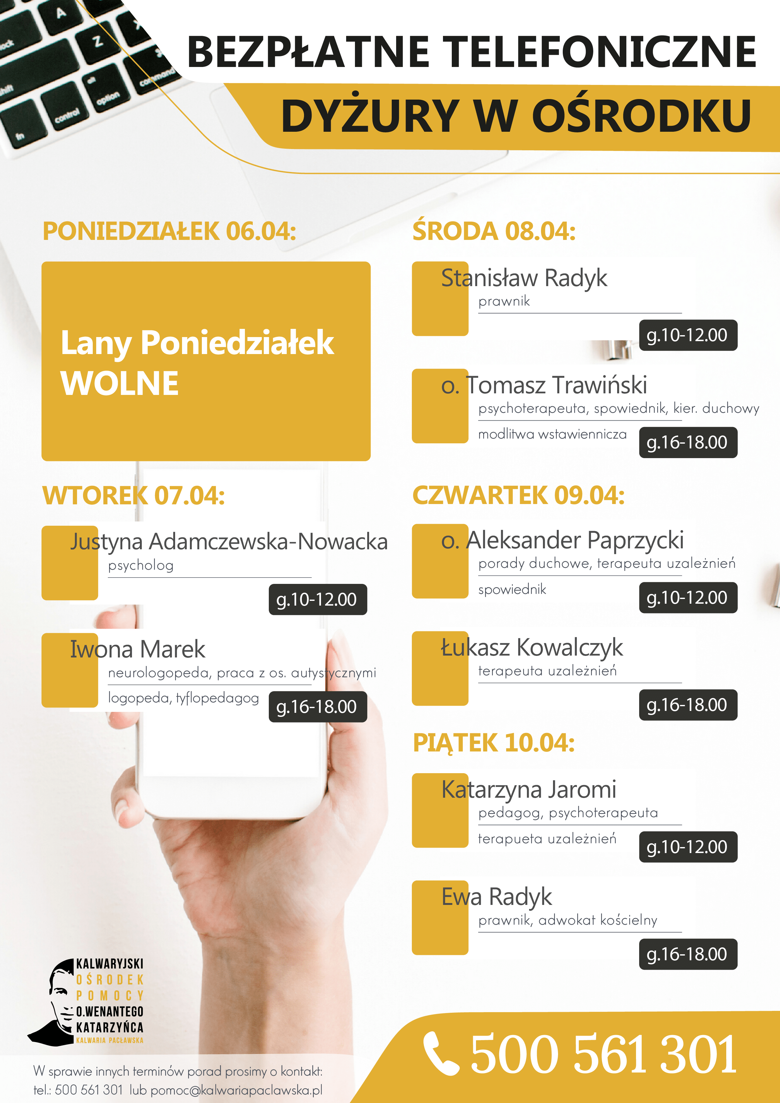 Dyżury telefoniczne – 06-10.04.2026