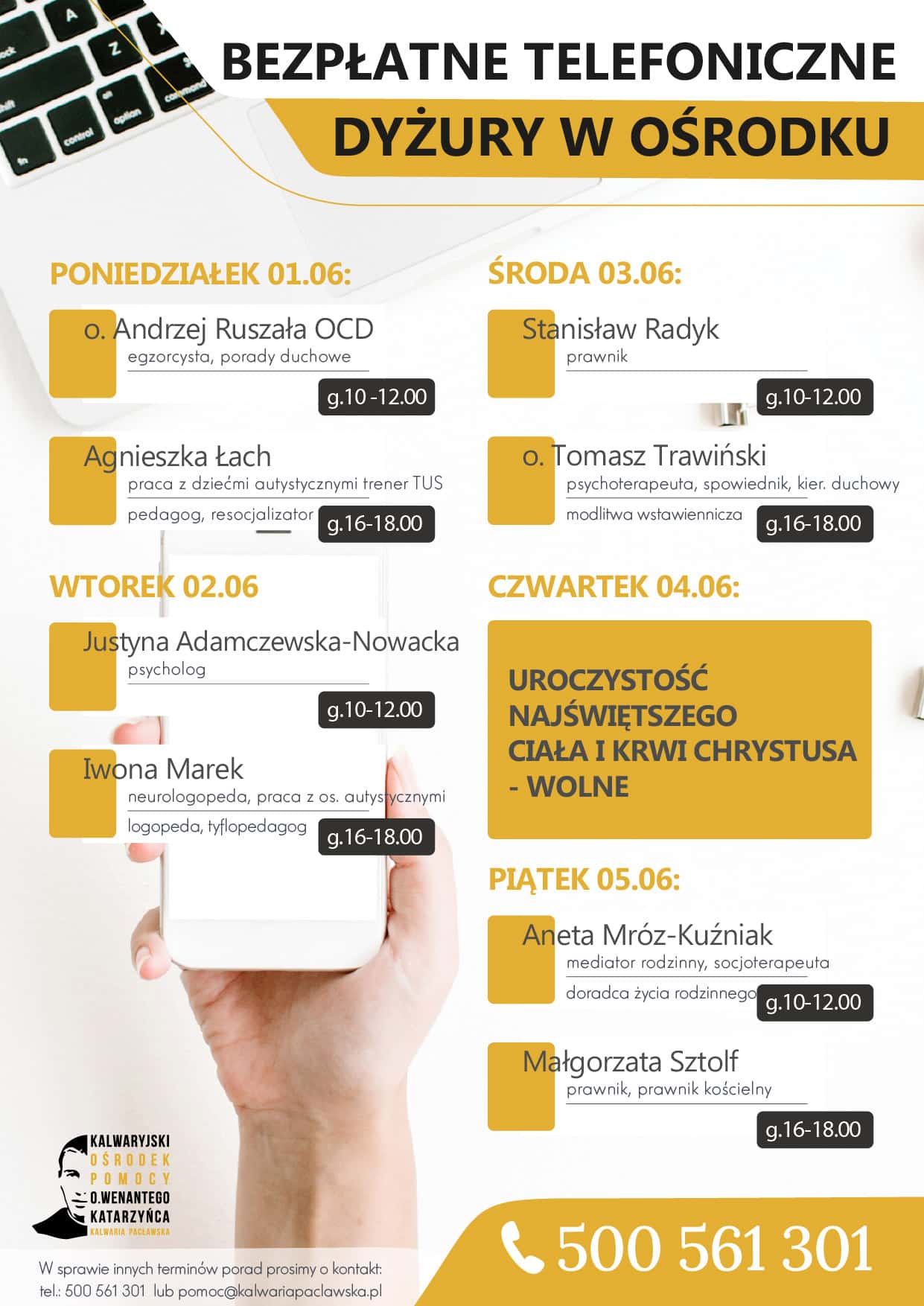 Dyżury telefoniczne – 01-05.06.2026
